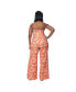 Plus Size Sashed Sleeveless Halter Glamour Goddess Jumpsuit Orange psychedelic paisley, 2X - фото #2