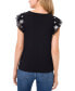 Women's Mixed-Media Double-Ruffle Flutter-Sleeve Knit Top