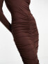 ASOS DESIGN long sleeve maxi dress with ruched skirt in chocolate