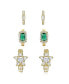 Фото #2 товара Sterling Silver 14k Gold Plated with Emerald & Cubic Zirconia Halo Star 3-Piece Hoop Earrings Set