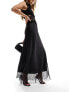 Y.A.S satin lace trim maxi skirt with side slit in black