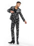 Фото #4 товара ASOS DESIGN skinny suit jacket in black floral print with white piping