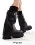 SEQWL Wide Fit – Stiefel in Schwarz mit dicker Sohle und umgeschlagenem Schaft, weite Passform