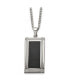 Grooved Black Carbon Fiber Inlay Rectangle Dog Tag Curb Chain Necklace