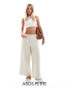 Фото #1 товара ASOS DESIGN Petite cord cropped wide leg trouser with contrast stitch in cream