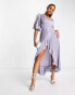 Фото #8 товара Flounce London satin puff sleeve maxi wrap dress in light blue satin