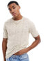 ASOS DESIGN knitted crochet crew neck t-shirt in stone