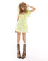 Фото #1 товара Emory Park ditsy floral v neck mini dress in lime floral