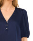 Women's Satin Beaded Button Puff Sleeve Blouse