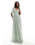 Фото #1 товара Beauut Bridesmaid tulle maxi dress with flutter sleeve in sage green