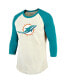 Фото #2 товара Men's Threads Tyreek Hill Cream, Aqua Miami Dolphins Name & Number Raglan 3/4 Sleeve T-shirt