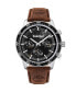 Men's Quartz Dark Brown Genuine Leather Strap Watch, 44mm