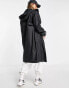 Selected Femme longline raincoat with toggle waist in black