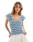 Vila crochet cap sleeve top in blue and cream Birkenweiß/blaue Streifen, L - EU 40-42 - фото #4