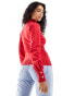 Фото #8 товара River Island roll neck ribbed top with button sleeve detail in red