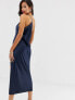 Фото #3 товара ASOS DESIGN one shoulder satin midaxi dress with drape back in navy