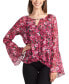 Фото #1 товара Juniors' Twisted Keyhole Floral Bell-Sleeve Top