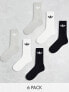 adidas Originals trefoil 6 pack socks in black/grey/white