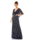 ფოტო #1 პროდუქტის Women's Embellished Cap Sleeve Faux Wrap Trumpet Gown