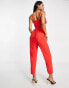 ASOS DESIGN – Jumpsuit in Rot mit Riemchen, tiefem Ausschnitt und Karottenschnitt