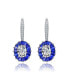 GV Sterling Silver White Gold Plated and Sapphire Cubic Zirconia Leaverback Earrings