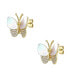 14k Gold Plated with Mother of Pearl & Cubic Zirconia Butterfly Stud Earrings