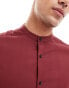 Фото #4 товара ASOS DESIGN skinny fit grandad collar shirt with roll sleeves in burgundy