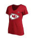 Фото #2 товара Women's Travis Kelce Red Kansas City Chiefs Super Bowl LVIII Plus Size Name and Number V-Neck T-shirt