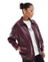 Stradivarius STR faux leather bomber jacket in oxblood