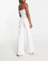 Фото #2 товара Vesper Petite bandeau peekaboo detail wide leg jumpsuit in white