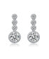 Sterling Silver with White Gold Plated Clear Round Cubic Zirconia Bezel Set Three Tier Drop Earrings