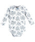 Baby Girls Cotton Long-Sleeve Bodysuits, Blue Toile 3-Pack