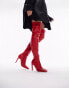 Topshop Wide Fit Mollie over the knee heeled sock boot in red