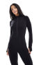 ASOS 4505 Petite seamless rib long sleeve all in one with zip front in black