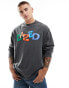 ASOS DESIGN oversized long sleeve t-shirt with multi colour front print in washed black Черный, XL - Chest 44 - фото #3