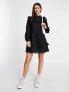 Фото #1 товара Miss Selfridge broderie pom pom mini dress in black