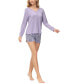 ფოტო #6 პროდუქტის Women's 2 Piece Printed Long Sleeve Henley Top with Shorts Pajama Set