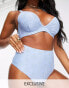 Фото #1 товара Peek & Beau Exclusive high leg high waist bikini bottom in blue broderie analgise