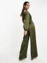 TFNC satin one shoulder jumpsuit in olive