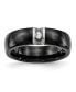 Stainless Steel Polished Laser Cut Black Ceramic CZ Ring