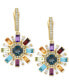 ფოტო #3 პროდუქტის EFFY® Multi-Gemstone (3 ct. t.w.) & Diamond (3/8 ct. t.w.) Dangle Hoop Earrings in 14k Gold