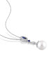 ფოტო #3 პროდუქტის Freshwater Cultured Pearl (10-10.5mm), Created Blue Sapphire (1/2 ct. t.w) and Diamond (1/7 ct. t.w.) 17" Necklace in 10k White Gold