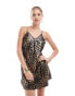 Miss Selfridge metallic swing mini slip dress in animal Metallic-Tiermuster, 38 - фото #1