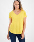 Фото #1 товара Petite V-Neck Round-Hem T-Shirt, Created for Macy's