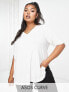 ASOS DESIGN Curve – Geripptes Oversize-T-Shirt in Weiß mit V-Ausschnitt