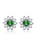 Фото #1 товара Sterling Silver White Gold Plated With Round Emerald and Flower Petals Earrings