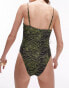 Фото #2 товара Topshop swimsuit with bead detail in khaki animal print