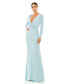 Women's Ieena Long Sleeve Ruched Jersey V-Neck Gown