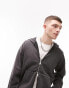 Topman relaxed zip through hoodie in washed black - BLACK