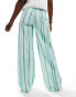 Фото #4 товара ASOS DESIGN poplin wide leg trouser in green stripe co ord